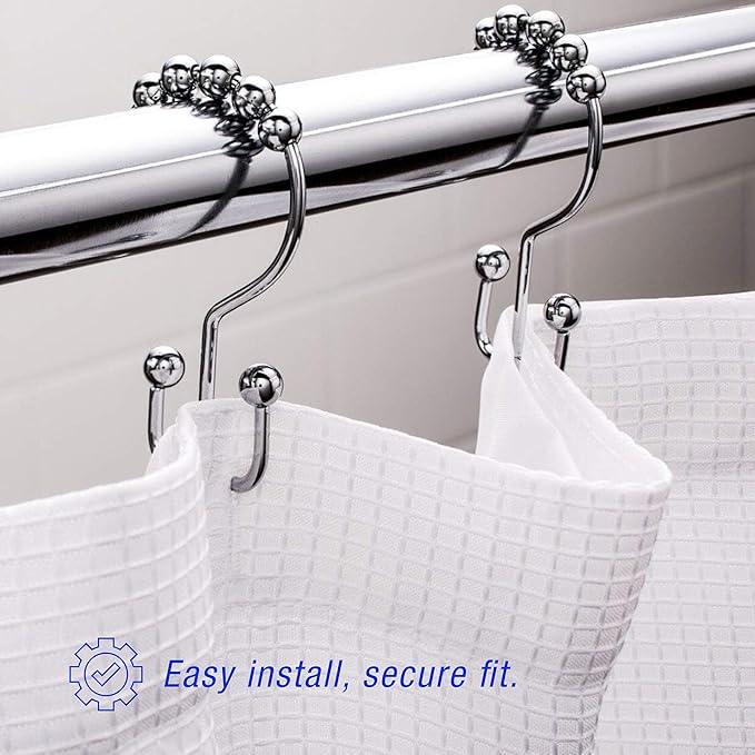 2lbDepot Shower Curtain Rings Hooks - Chrome Finish - Premium 18/8 Stainless Steel - Double Hooks with Easy Glide Rollers Rust Resistant Metal Hook, Six Finishes Available - Set of 12 for Shower Rods - ModernBath
