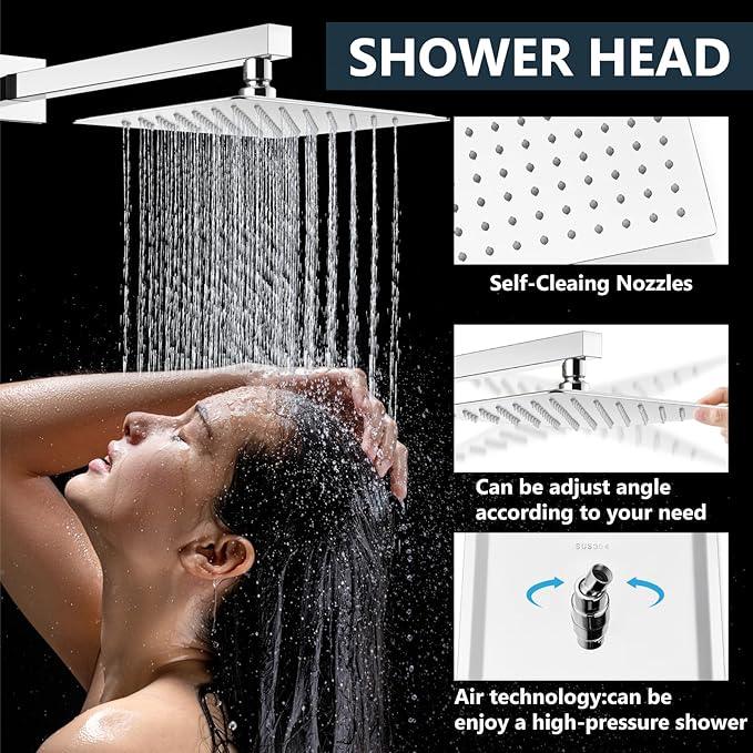 Aolemi Shower Faucet Set Rain Shower System with Handheld Spray Bathroom Shower Combo Rough-in Valve and Shower Trim Kit Included Polish Chrome 8 Inch Wall Mount Shower Head - ModernBath