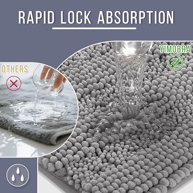 Yimobra Bathroom Rug Mat, Non Slip and Super Absorbent Bath Mat, Machine Washable Quick Dry, Ultra Plush Chenille Shower Rugs for Bathroom Floor Sink Tub and Shower Outside, Gray, 24 x 17 - ModernBath