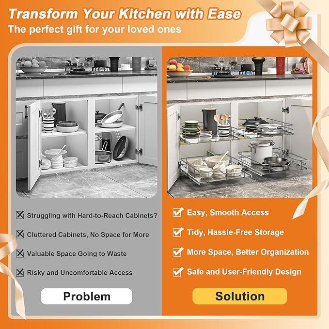 ALINE FURNITURE Pull Out Shelves - 8" W x 22" D Soft Close Pull Out Cabinet Organizer 1 Tier - Slide Out Drawers with Shelf Liner, Heavy Duty Steel Wire Baskets for Kitchen Cabinets, Pantry, Bathroom - ModernBath
