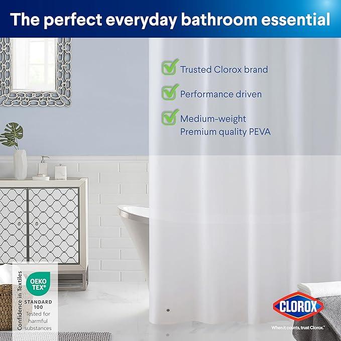 CLOROX Shower Curtain Liner, Premium Medium-Weight Durable Waterproof 6g PEVA for Bathroom with Weighted Magnets, Standard Size 72" x 72", Frosty 2 Pack - ModernBath