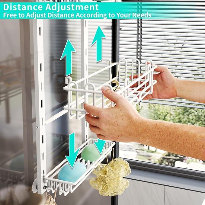 HapiRm 3 Tier Over the Door Shower Caddy, Hanging Shower Caddy with 16 Hooks and 2 Soap Holders, No Drilling Adjustable Hanging Bathroom Organizer - White - ModernBath