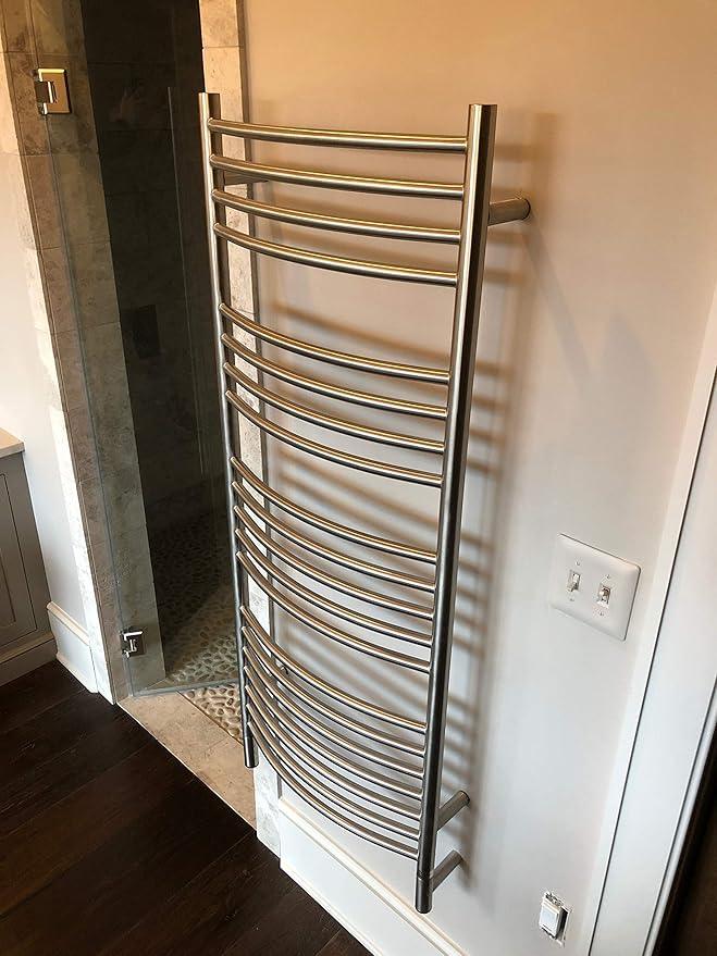 Amba Jeeves DCP Model D-Curved 20-Bar Hardwired Towel Warmer in Polished - ModernBath