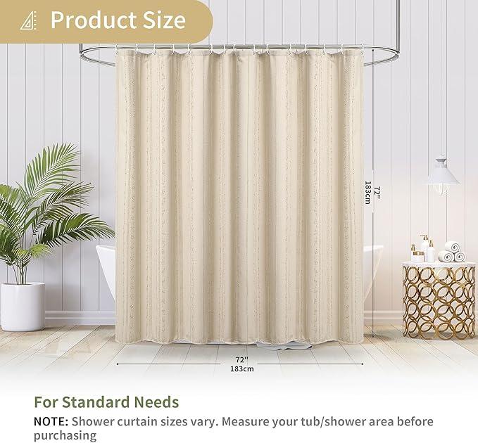 Lameirose Beige Shower Curtain Boho, 72 x 72 Cotton Blend Waffle Weave Stripe Textured Heavy Duty, Fabric Shower Curtain for Bathroom, Hotel, Washable - ModernBath