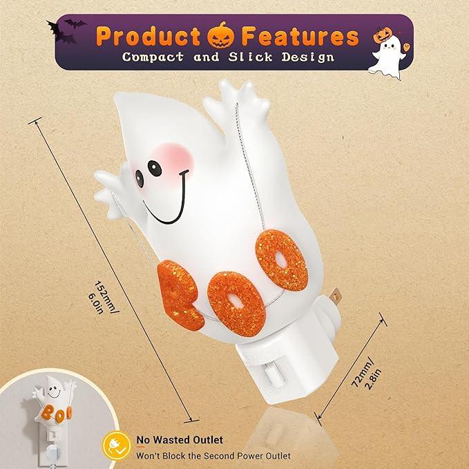 JandCase Halloween Night Light, 2 Pack 3000K Night Lights Plug into Wall,Cute & Funny Ghost Night Light for Kids,Plug in Ghost Nightlight with 360° Rotatable for Halloween Party Decor - ModernBath