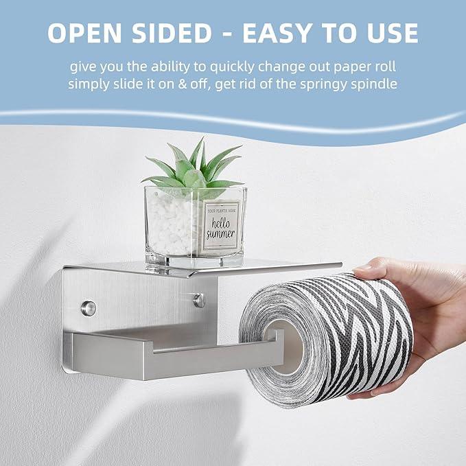 Angle Simple Toilet Paper Holder with Shelf, 304 Stainless Steel Toilet Tissue Roll Holder Brushed Nickel Wall Mount - ModernBath