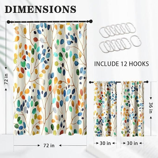 Culudea Colorful Leaves Ivory Shower Curtain Set, Floral Modern Boho Bathroom Window Waterproof Shower Curtain Set for Bathroom Decor - ModernBath
