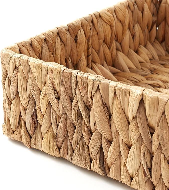 Casafield Set of 2 Bathroom Storage Baskets, Natural - Water Hyacinth, 15.75" W x 11.25" D x 3.25" H, Woven Toilet Tank Topper Bins for Organizing Tissues, Toilet Paper, Toiletries, Shelves - ModernBath