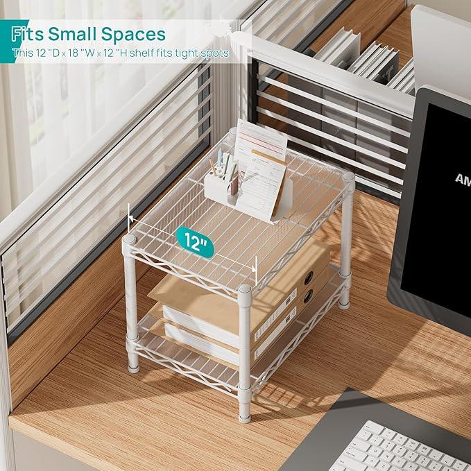 SINGAYE 2 Small Shelves Kitchen Storage Shelf Wire Shelving Unit Metal Shelf Adjustable Organizers Storage Shelving for Office Pantry White 12" D X 18" W X 12" H - ModernBath