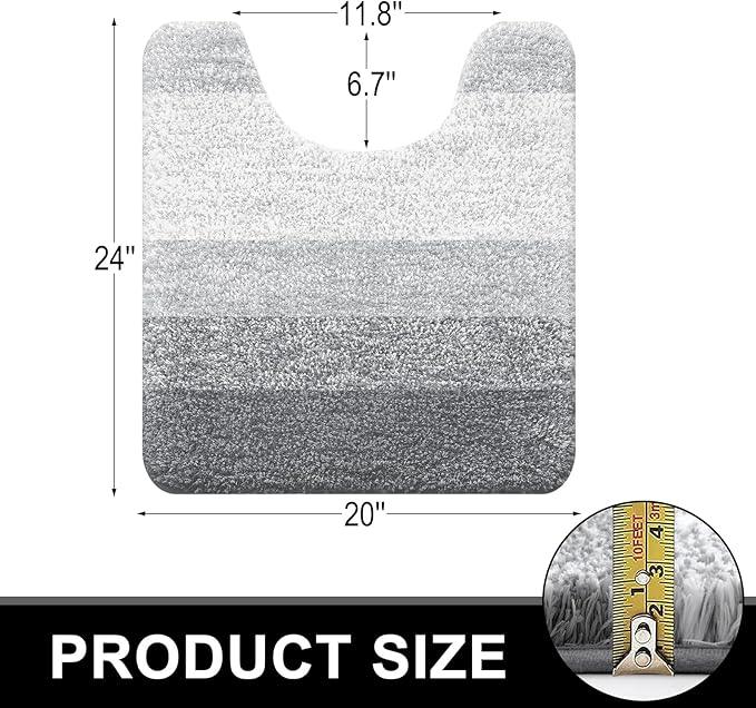 OLANLY Luxury Toilet Rugs U-Shaped 24x20, Extra Soft and Absorbent Microfiber Bathroom Rugs, Non-Slip Plush Shaggy Bath Mat, Machine Wash Dry, Contour Bathroom Mats for Toilet Base, Light Grey - ModernBath