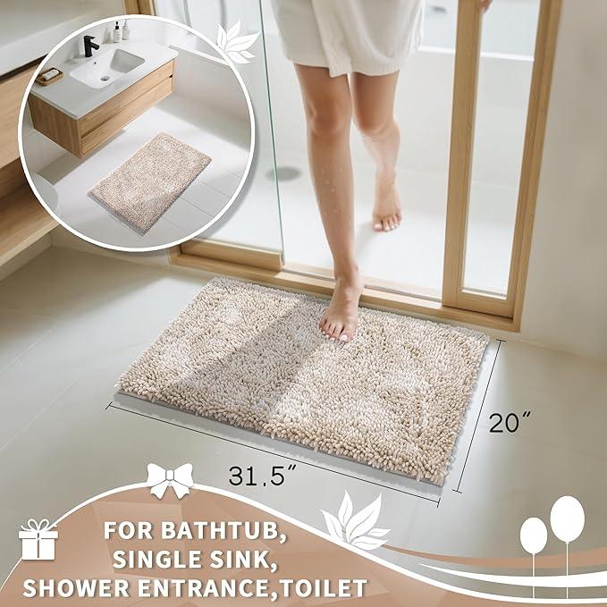 Yimobra Chenille Bathroom Rugs Non Slip, Extra Thick Soft Absorbent Bath Rug 31.5x20 Inch, Machine Washable Quick Dry Bath Mat for Bathroom Floor, Tub and Shower, Home Decor Accessories, Khaki - ModernBath