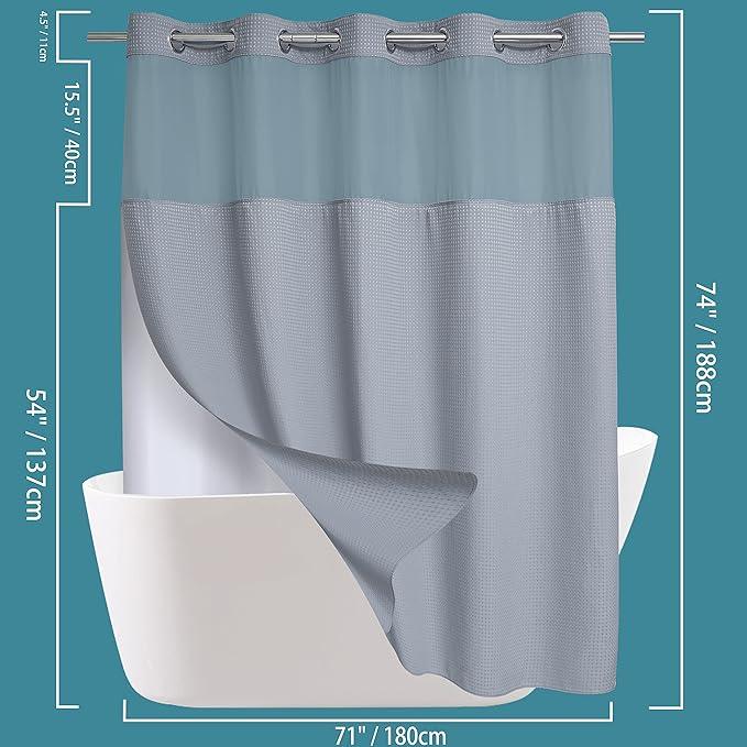 Conbo Mio No Hook Waffle Weave Shower Curtain with Snap in Liner Set, Hotel Luxury Grey Shower Curtains for Bathroom with See Through Top Window, Waterproof, Washable 71W x 74H - ModernBath