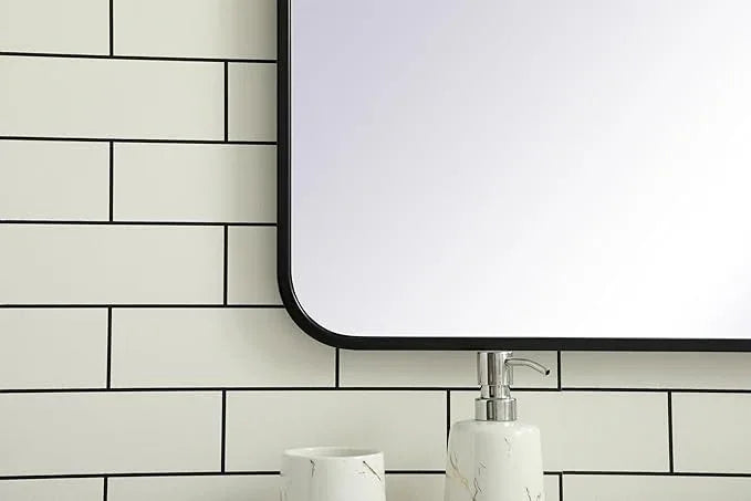 ARS Concepts Aura, Soft Corner Metal Rectangular Mirror 28X42 Inch in, Modern, Black - ModernBath