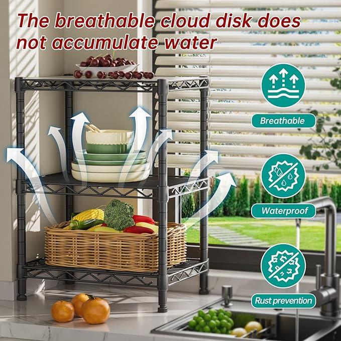 3 Tier Adjustable Storage Shelves Heavy Duty Metal Utility Shelf Wire Shelving Unit Organizer Rack for Home Kitchen Office Bathroom Pantry Room 12" D x 18" W x 30" H - ModernBath