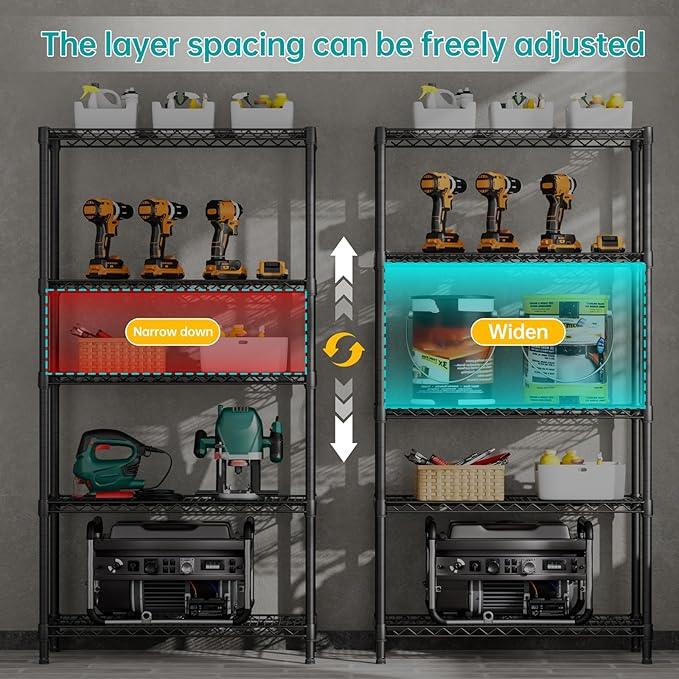 SINGAYE 5 Shelf Adjustable Heavy Duty Storage Shelving Unit 350 lbs per Shelf Steel Organizer Wire Rack Storage for Garage Office Pantry Ktichen Black 14" Dx36 Wx72 H - ModernBath