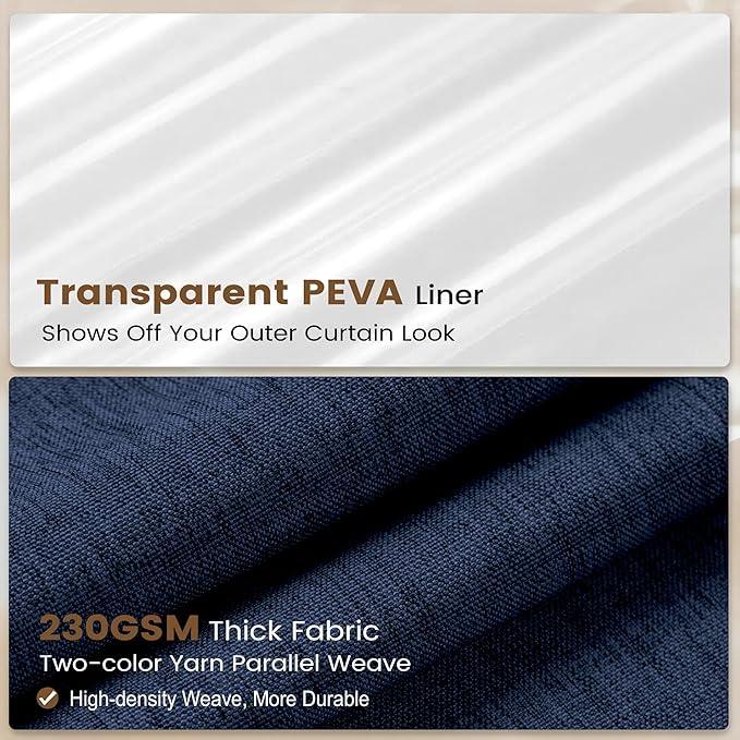 BTTN 3 in 1 Shower Curtain Set, Navy Blue Linen Textured Fabric Shower Curtain and Clear Liner Set with Plastic Hook, Modern Hotel Luxury Weighted Waterproof Shower Curtain for Bathroom, Blue, 72x72 - ModernBath