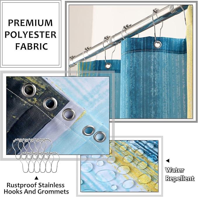 XLHOMO Bathroom Set - Teal Blue Bathroom Accessories Set, Bathroom Sets with Shower Curtain and Rugs, Teal Blue Shower Curtain Set with Bathroom Trash Can, Soap Dispenser, Soap Dish for Home Decor - ModernBath