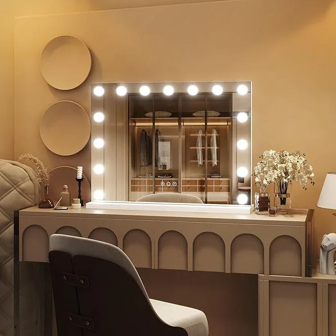 ROLOVE 23"x18" Hollywood Vanity Mirror with Lights, 15 Dimmable LED Bulbs, led Makeup Mirror with 3 Color Modes, Lighted Vanity Mirror for Tabletop or Wall-Mounted - ModernBath