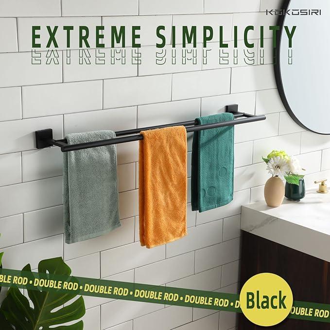 KOKOSIRI 32'' Towel Rails Bathroom Double Towel Bars Matte Black 32 Inch Bath Towel Holder for Washroom Wall Stainless Steel B5005BK-L32 - ModernBath