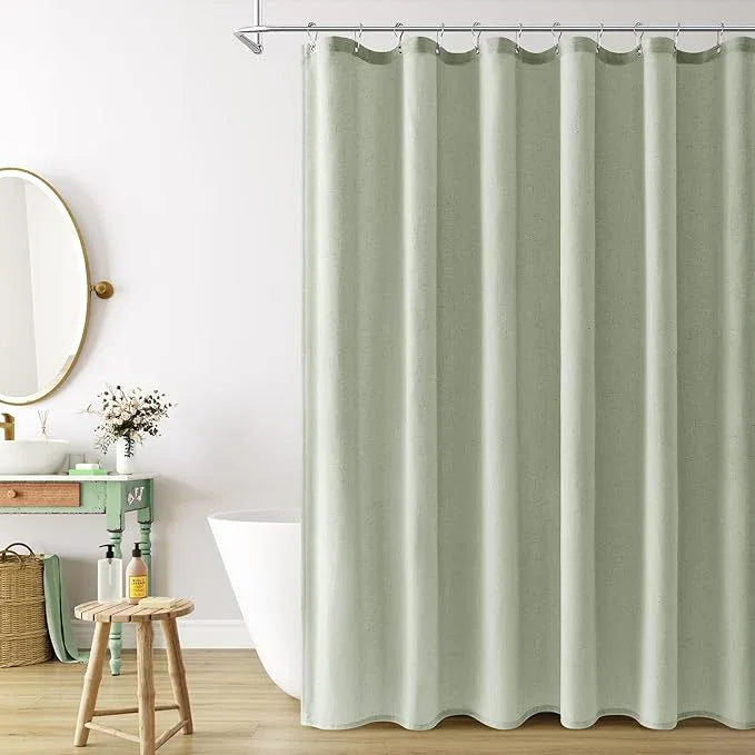 Naturoom Mist Sage Linen Shower Curtain, Country Boho Farmhouse Bath Decor Shower Curtains Neutral Cloth Weighted Textured Fabric Bath Curtain Liner with Hooks, 72x78 - ModernBath