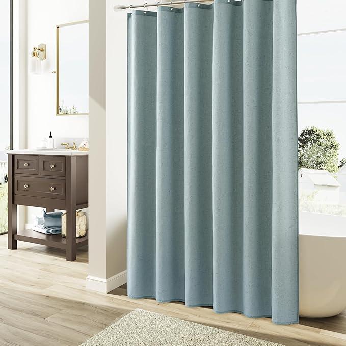 Naturoom Light Blue Linen Shower Curtain, Country Boho Farmhouse Bath Decor Shower Curtains Neutral Cloth Weighted Textured Fabric Bath Curtain Liner with Hooks, 72x96 - ModernBath