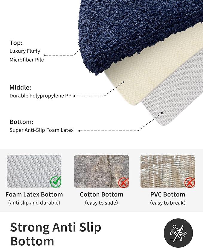 ILANGO Navy Blue Bathroom Rugs 60" × 24" Non Slip & Super Absorbent Thick Soft, Washable Bath Carpet Runner for Floor, Microfiber Plush Shaggy Bath Mats with Rubber for Bedroom Bathtub Shower Room - ModernBath