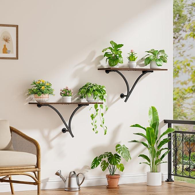 Floating Shelves, 26.7 Inch Long Wall Shelf Set of 2, Wide Display Shelf Wall Mounted Hanging Shelving for Bathroom, Living Room, Bedroom, Kitchen, Rustic Brown - ModernBath