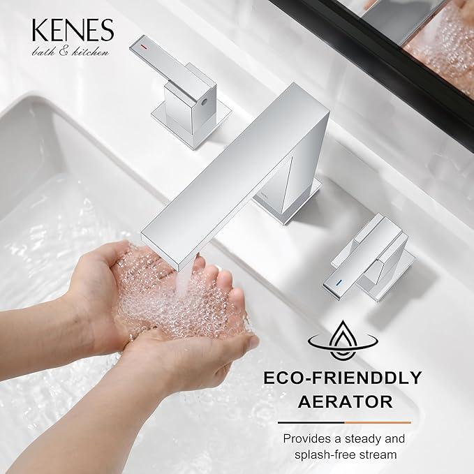 KENES Chrome Widespread Bathroom Faucet Two Handle Bathroom Sink Faucet, 8-Inch 3 Pieces Bathroom Vanity Faucet 3 Hole with Supply Lines, KE-9050-5 - ModernBath