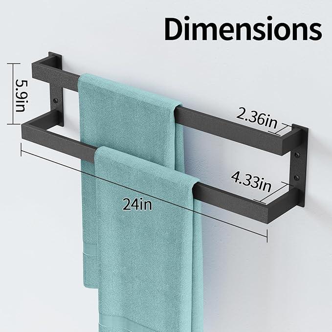 Double Towel Bar, 24Inch Towel Rack for Bathroom,Towel Holder Wall Mounted, Double Towel Rod Towel Rail Hanger for Wall, Kitchen (Matte Black) - ModernBath