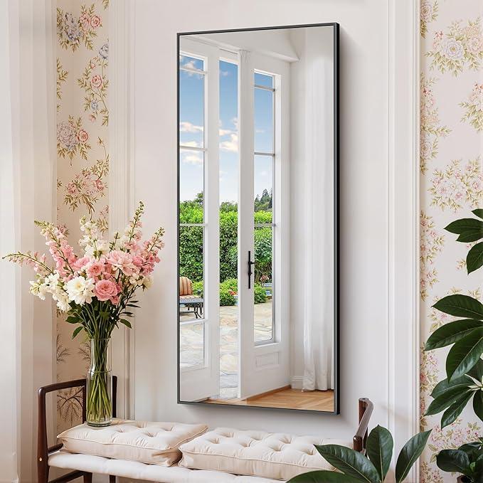 COFENY Black Bathroom Mirror for Wall, 20x48 Inch Rectangle Mirror with Metal Frame, Modern Vanity Mirrors for Bathroom Living Room, Entryway Hangs Horizontal or Vertical - ModernBath