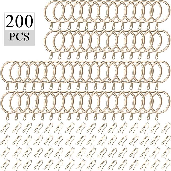 Qunclay 100 Set 0.98 Inch Metal Curtain Rings with Eyelets Curtain Hooks for Drapes and Metal Drapery Pin Drapery Hooks for Window Door Shower Bathroom Rings (Champagne) - ModernBath