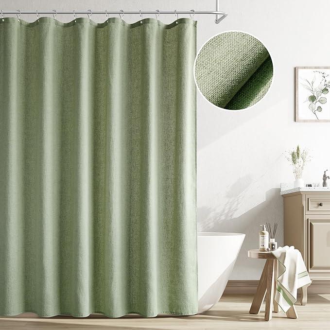 Naturoom Sage Green Shower Curtain, Neutral Linen Boho Farmhouse Rustic Vintage Country Spring Summer Themed Bath Decor Weighted Fabric Green Minimalist Cloth Shower Curtains for Bathroom, 72Wx72H - ModernBath