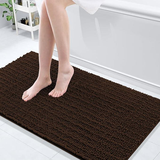 Arotive Luxury Chenille Bathroom Rug Mat, Extra Soft Thick Absorbent Shaggy Bath Rugs, Non-Slip Machine Wash Dry, Plush Bath Mats for Bathroom, Shower and Tub, 54x24, Brown - ModernBath