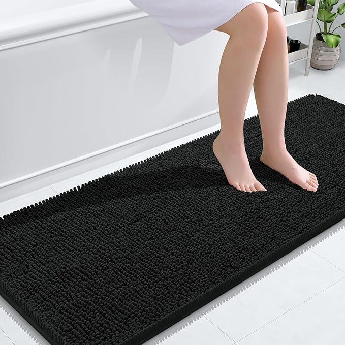 OLANLY Bathroom Rugs 59x24, Extra Soft Absorbent Chenille Bath Rugs, Rubber Backing Quick Dry, Machine Washable Bath Mats for Bathroom Floor, Tub and Shower, Home Decor Accessories, Black - ModernBath