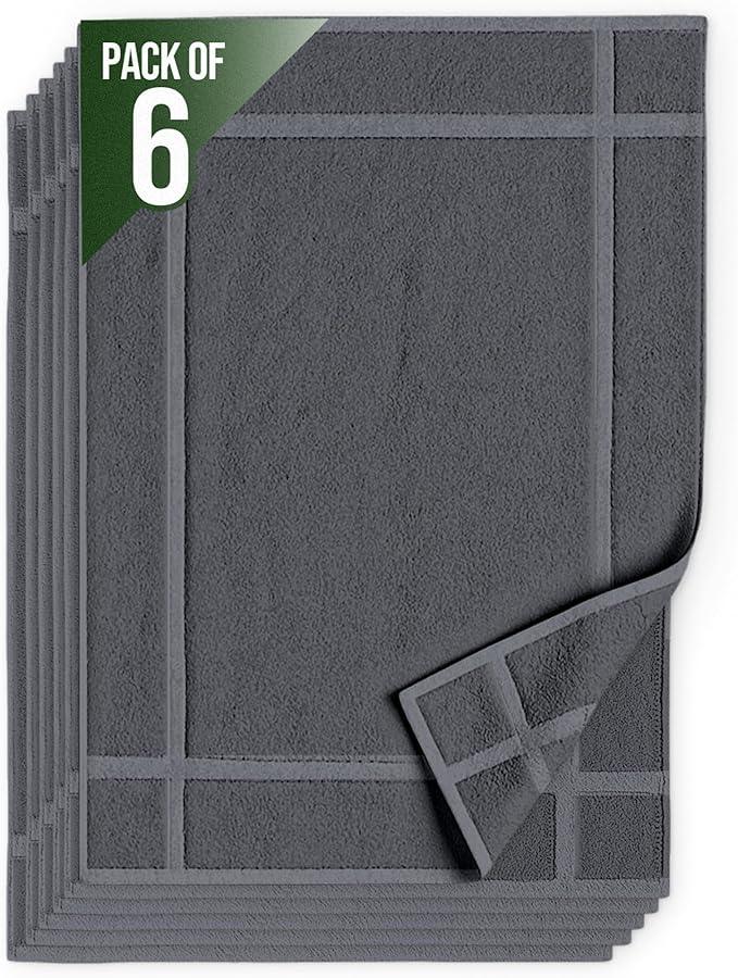 Pearl Linens 100% Ring Spun Cotton Bath Mat (Pack of 6) 20 x 30 Inch, Washable, Soft & Absorbent Terry Bathroom Floor Mat – Not Bathroom Rugs – Quick-Dry After Shower Bath Mat, 687 GSM, Dark Grey - ModernBath