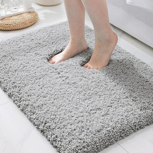 ILANGO Grey Bathroom Rugs 36" × 24" Non Slip & Super Absorbent Extra Thick Soft, Washable Bath Mat for Floor, Microfiber Plush Shaggy Bath Rug with Rubber for Bathtub Shower Room Sink - ModernBath