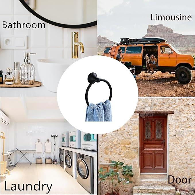 Towel Ring for Bathroom, Matte Black Hand Towel Holder 1 Pack, Bathroom Accessories and Towel Racks for Bathroom Wall Mount - ModernBath