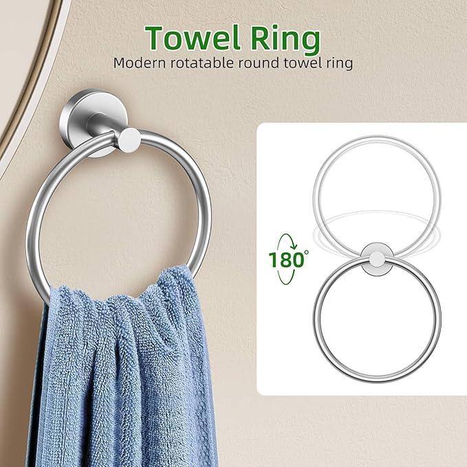 DUMDER Brushed Nickel Bathroom Hardware Accessories Set 6 Pieces Towel Bar Set,Stainless Steel Towel Holder Set for Bathroom,Wall-Mounted Towel Rack Set 23.6 Inch - ModernBath