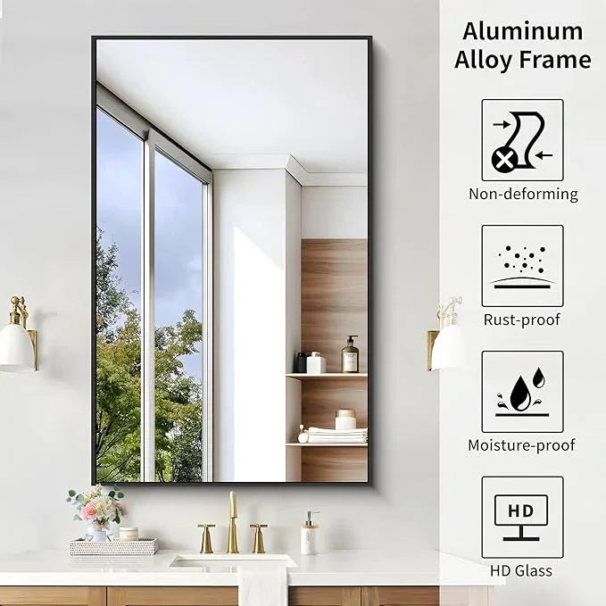 KOCUUY Black Rectangle Mirror, 30"x48" Bathroom Mirrors for Over Sink, Large Black Wall Mounted Mirror, Metal Framed Mirror for Wall, Vanity Mirror for Bathroom Living Room Bedroom Dining Room - ModernBath