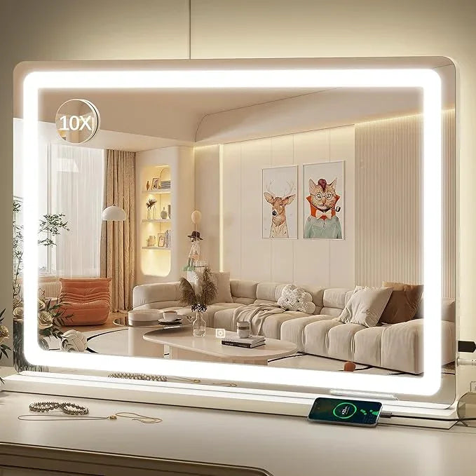 ROLOVE Vanity Mirror with Lights, 32" x 22" Large Lighted Vanity Mirror with Dimmable 3 Modes, LED Makeup Mirror, Touch Screen Control, USB Charging Port, Tabletop or Wall-Mounted - ModernBath