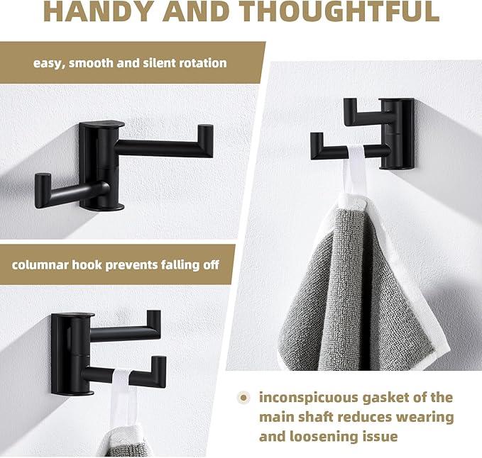 Angle Simple Swivel Double Towel Hook Matte Black, 304 Stainless Steel Robe Hook for Bathroom - ModernBath