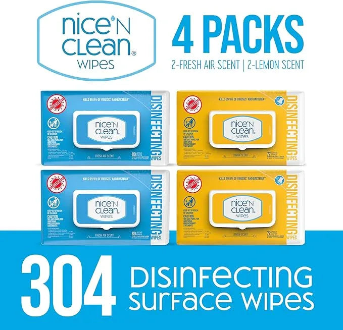 Nice 'N Clean Disinfecting Surface Wipes 304ct | Cleans & Disinfects Home & Kitchen Surfaces | Fresh & Lemon Scent - ModernBath
