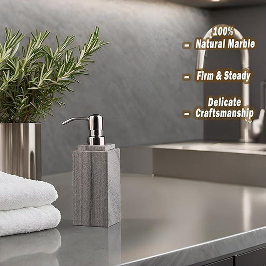 Hand Liquid&Lotion Soap Dispenser Pump Bottle Natural Marble for Kitchen Bathroom Countertop Laundry Room Holds Dish Soap Shampoo Laundry Liquid Shower Gel (Grey Sand) - ModernBath