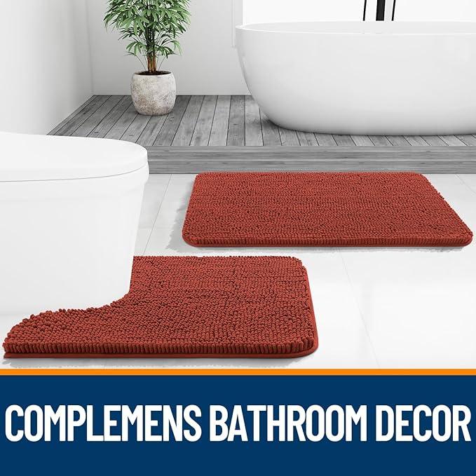 OLANLY Bathroom Rugs 44x24, Extra Soft Absorbent Chenille Bath Rugs, Rubber Backing Quick Dry, Machine Washable Bath Mats for Bathroom Floor, Tub and Shower, Home Decor Accessories, Rustic Terracotta - ModernBath