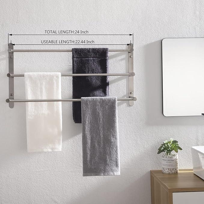 KOKOSIRI Bath Towel Bars Stainless Steel Bathroom 3-Tiers Ladder Towel Rack Wall Mount Towels Shelves, Brushed Nickel, B5002BR-L24 - ModernBath