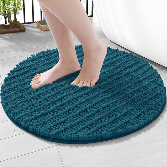 Arotive Luxury Round Chenille Bathroom Rug Mat, Extra Soft Thick Absorbent Shaggy Bath Rugs, Non-Slip Machine Wash Dry Plush Bath Mats for Bathroom, Shower and Tub, 24x24, Peacock Blue - ModernBath