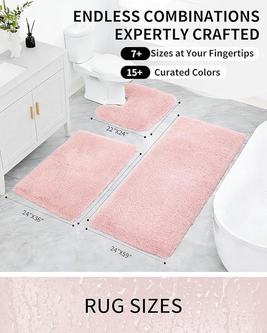 Ruggnovea Bathroom Rugs Non Slip Washable 32x20, Ultra Soft Thick Shaggy Absorbent Bath Mats, High Density Foam Latex Non Slip Backing Bath Rugs, Microfiber Bath Mats for Bathroom Floor&Sink,Pink - ModernBath