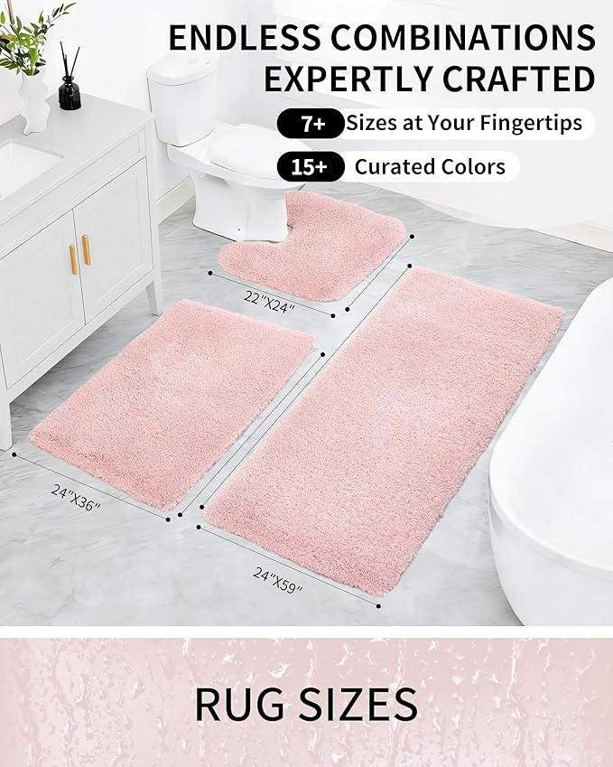 Ruggnovea Bathroom Rugs Non Slip Washable 59x24, Ultra Soft Thick Shaggy Absorbent Bath Mats, High Density Foam Latex Non Slip Backing Bath Rugs, Microfiber Bath Mats for Bathroom Floor&Sink,Pink - ModernBath