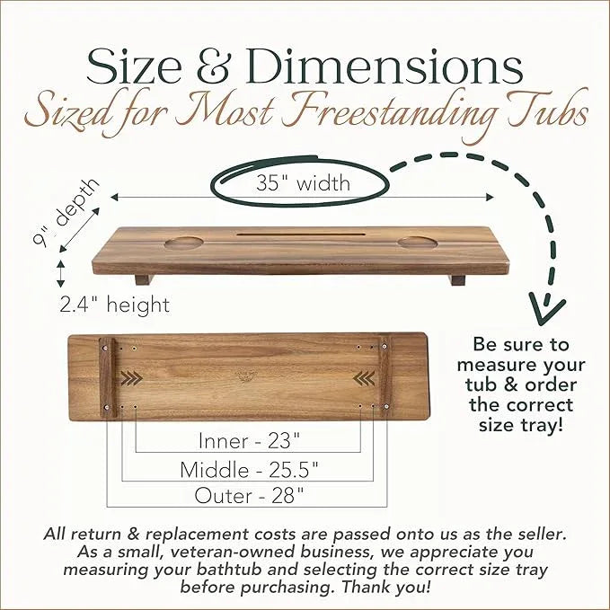 Premium Nature Shed Bathtub Tray for Freestanding Bath | Large & Thick 35” Acacia Wood Luxury Bath Tray for Tub | Anti-Tip, Non-Toxic, Adjustable Bathtub Trays for Tub with Bathroom Accessories Holder - ModernBath