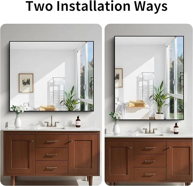 KOCUUY Black Bathroom Mirror, 40"x48" Large Rectangular Mirror with Metal Frame, Black Vanity Mirror with Modern Design for Bathroom, Living Room, Entryway, Hang Horizontal/Vertical - ModernBath
